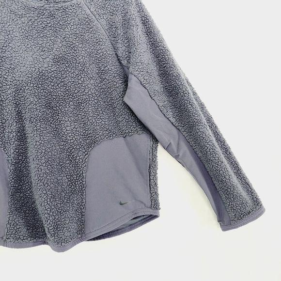 Nike Sweater Womens Black Sherpa Deep Pile Fleece Pullover Hoodie P4292 - Picture 3 of 8